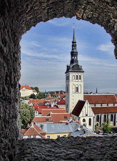 View into the Tallinn Old Town through a wall